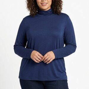 Wendy Williams 1X Navy Blue Long Sleeve Mock Neck Turtleneck Top
